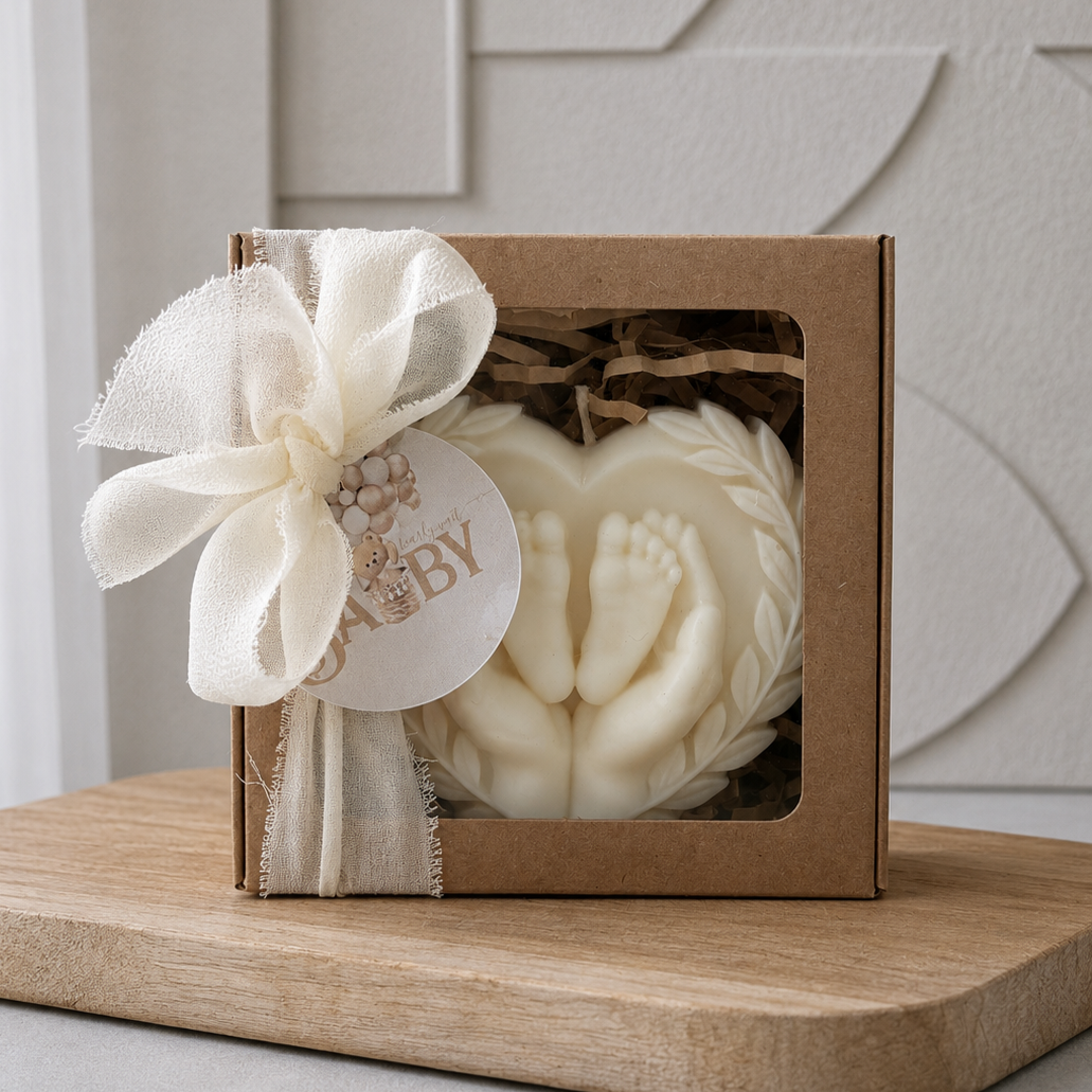 Świeca sojowa serce ze stópkami i dłońmi